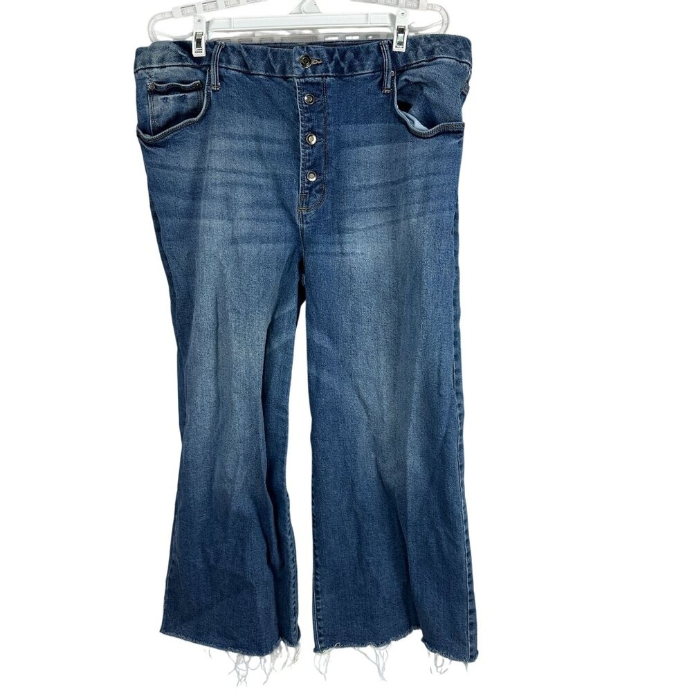 Time And Tru High Rise Button Fly Flare Jeans Size 18 Blue Frayed Hem